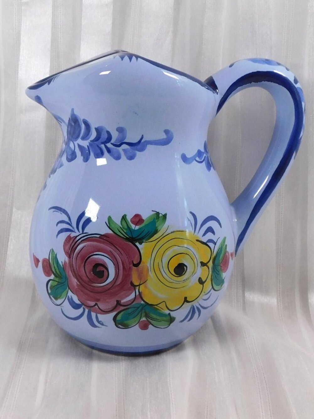 Blue Floral Pitcher from Portugal # 25862